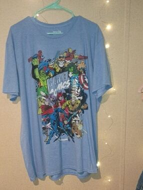 Marvel Short Sleeve Tee in Light Blue with Multicolor Comic Print